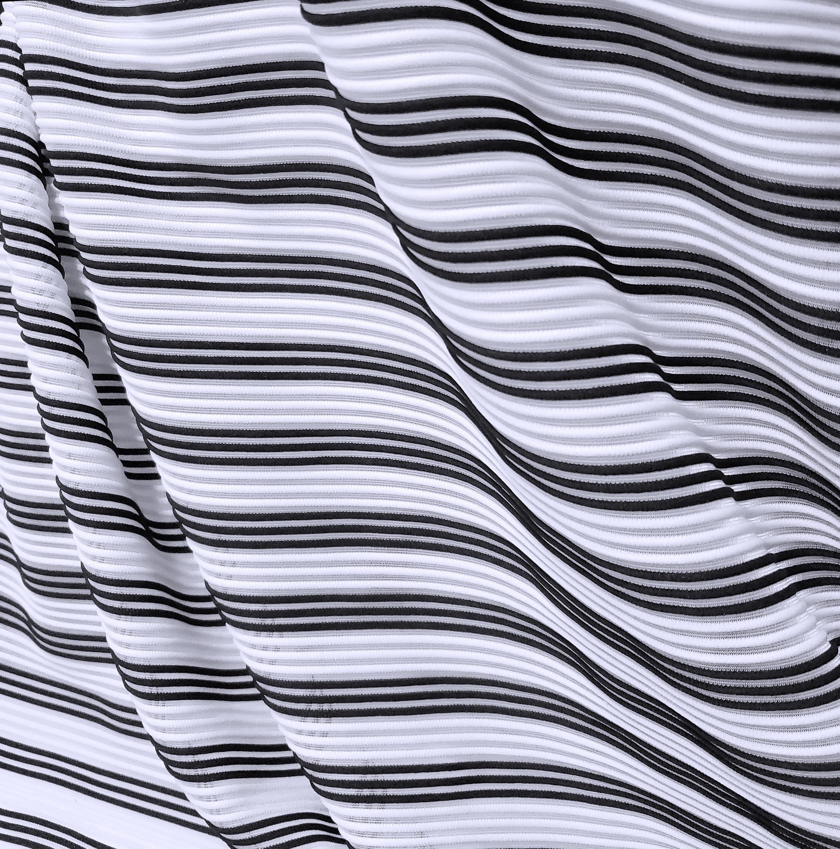 Black and White Raised Rib Stripe 2-Way Stretch Mesh Fabric by the Yard – Perfect for Swimwear, Dancewear, and Apparel Accents