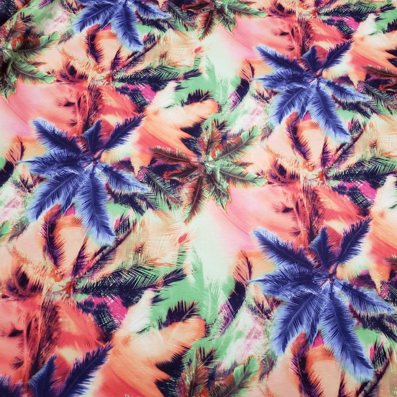 Colorful Abstract Palms Print Ponte de Roma Knit Fabric by the Yard