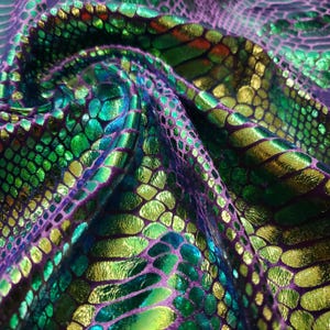 Dragon Scales Velvet Fabric: Metallic Green & Purple Cosplay Material