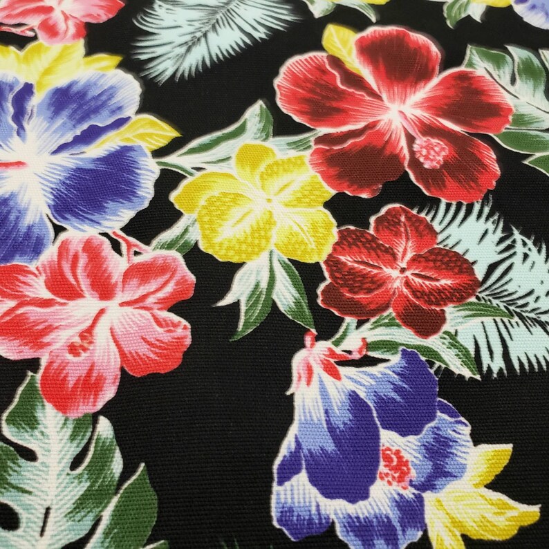 Hibiscus and Tropical Plants Print Cotton Stretch Twill Fabric - Etsy