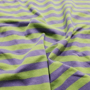 Lime Green and Purple Stripes - Halloween Striped Cotton Spandex 4-Way Stretch Knit Fabric