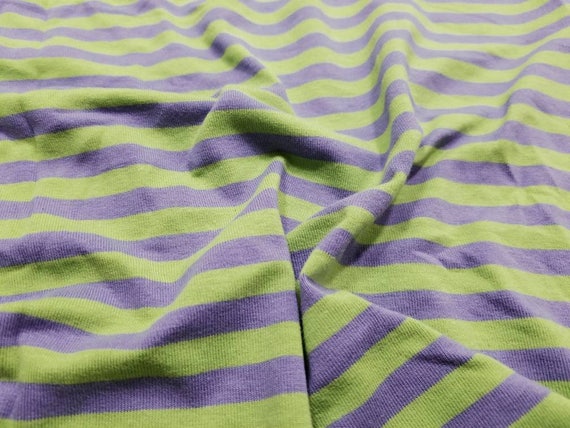 Lime Green and Purple Stripes Halloween Striped Cotton Spandex 4-way  Stretch Knit Fabric 