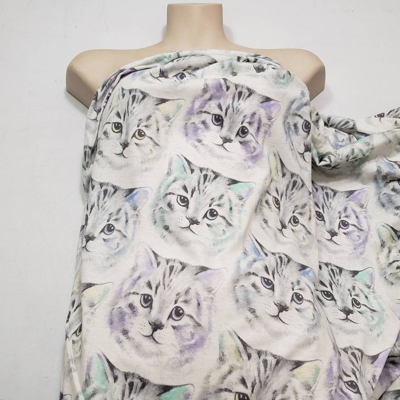 Big Cute Cat Faces 100% Cotton Jersey Fabric by the Yard - Etsy