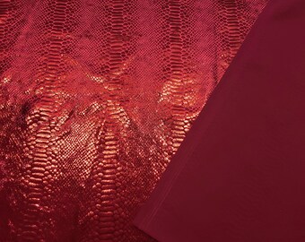 Metallic Exotic Dragon Scales Red Foil on Burgundy Crushed Ice Velvet 4-Way Stretch  Fabric by The Yard 
