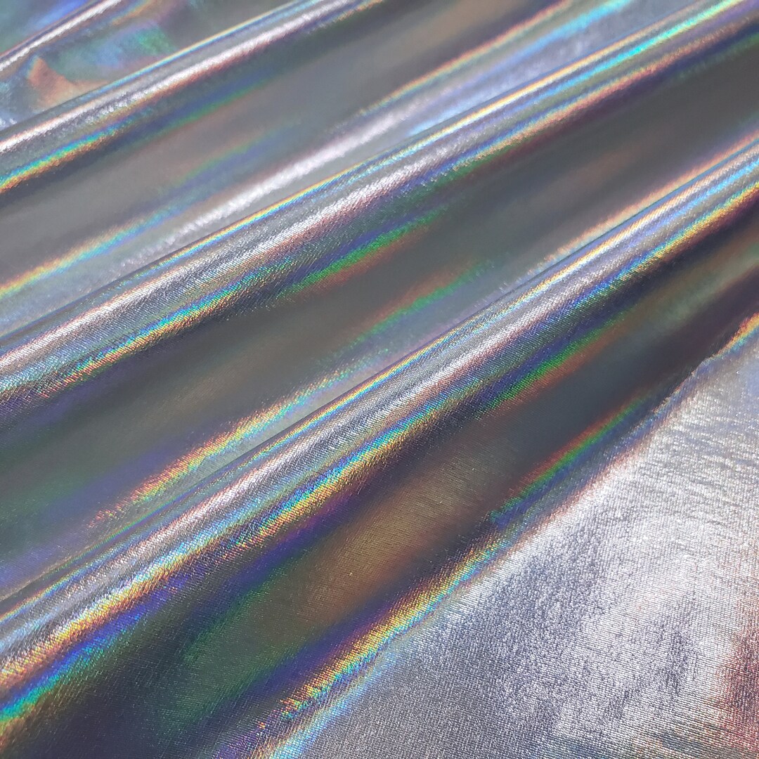 Silver Iridescent Metallic Foil 4-way Stretch Fabric - Reflective ...