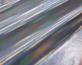 Silver Iridescent Metallic Foil 4-Way Stretch Fabric - Reflective Beauty