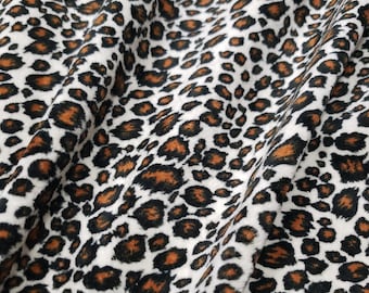 Leopard Print Faux Fur Fabric: Ivory Brown Black Short Pile - 58" Wide