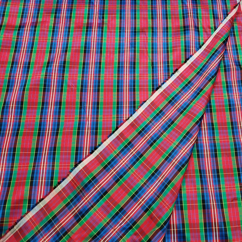 Red, Green, Blue, Black, White Yarn Dyed Plaid Taffeta Fabric by the Yard image 7