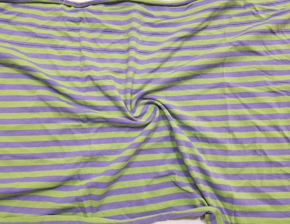 Lime Green and Purple Stripes Halloween Striped Cotton Spandex 4-way  Stretch Knit Fabric 