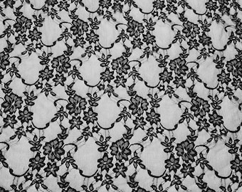 Black 4-Way Stretch Lace Fabric - Lightweight and Sheer