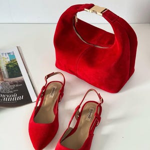 Red Suede Designer Handbag - Vintage Medium Purse Luxury Evening Bag, Elegant Red Purse, Unique Gift For Her, Small Purse ( 5 colours )