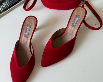 Spitze Zehe Low Heel, Damenmode Schuhe, rote Wildleder Pantoletten Frauen, perfektes Geschenk für sie