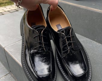Patent Leather Loafers Gift for Her, Chunky Casual Shoes, Womens Shoes Birthday Gift