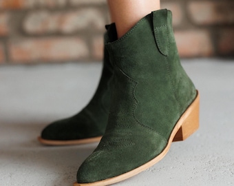 Ankle Boots, Cypress Cowgirl Womens Boots, Comfortable Handmade Suede Western Boots for Women, Ladies Autumnn Shoes, Gift for Her