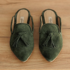 Handcrafted Suede Mules for Women,  Stylish Pointy Toe Slides, Summer Shoes, Barefoot Flat Shoes - Gift for Her