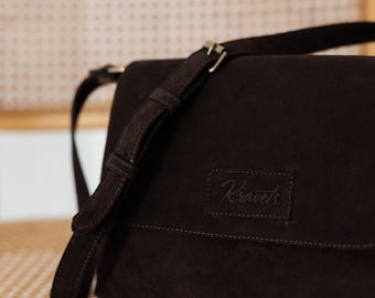 Kleine schoudertas, suède handtas, bruine suède portemonnee voor dames, cadeau voor haar