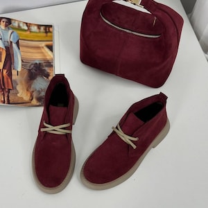 Desert Boots, Autumn Shoe Collection: Handmade Leather Booties for Women, Cozy Suede Boots - Unique Gift for Her - Short Ladies Boots