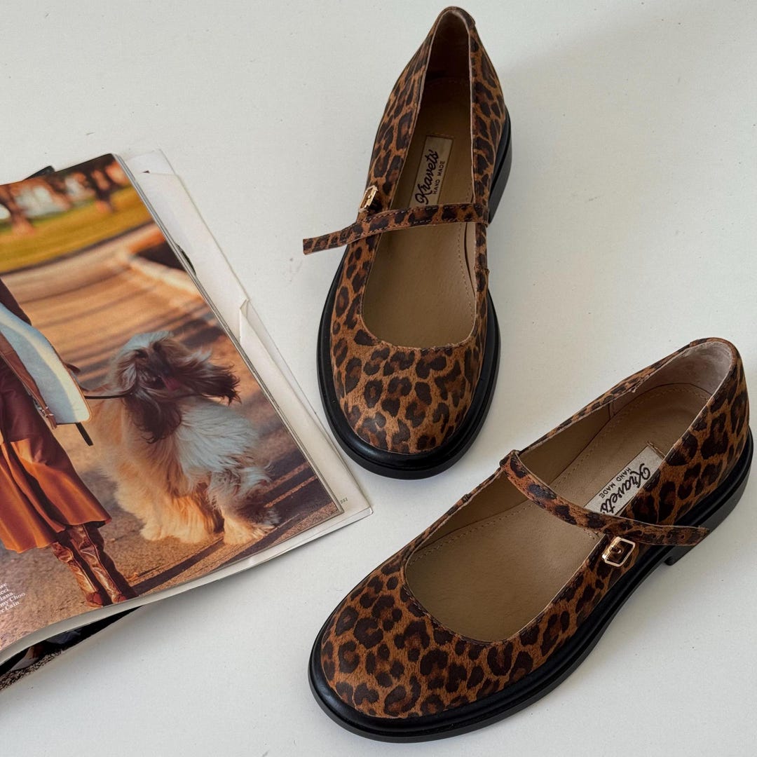Leopard Print Mary Janes Women's Leather Shoes Comfy Animal Print — free download