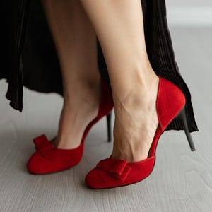 Red Suede High Heels - Handcrafted Designer Shoes for Ladies, Dressy Birthday Gift, Elegant Red High Heels, Unique Women Shoes