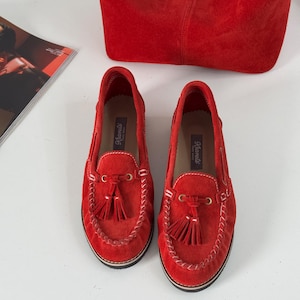 Red Suede Moccasins - Barefoot Comfort Shoes for Women, Teacher Shoes, Summer Shoes, Best Gift For Mum, Handmade Moccasins