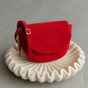 Red Suede Bag, Purse for Women, Handmade Small Top Handle Design, Unique Gift for Women, Elegant Bag Made From Genuine Suede