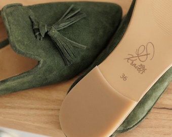 Leather Mules for Women, Handmade Suede Pointed Toe Flats, Barefoot Summer Shoes Gift