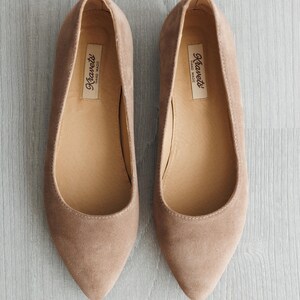 Handmade Comfortable Leather Flats for Women, Suede Pointed or Square Toe Ballet Shoes, Soft Office Barefoot Style in Beige image 5