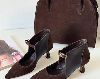 Brown Suede High Heels - Elegant Womens Dress Shoes, Handmade Black Suede Stiletto Heels, Designer Handmade Shoes, Shoes Gift