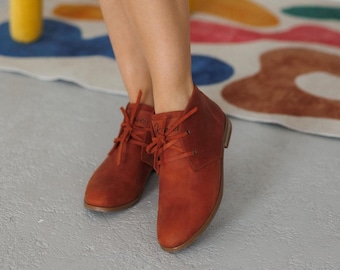 Womens Desert Boots, Vintage Style Leather Boots Whiskey Color - Handmade Shoes for Women, Short Comfort Shoes, Unique Gift For Her