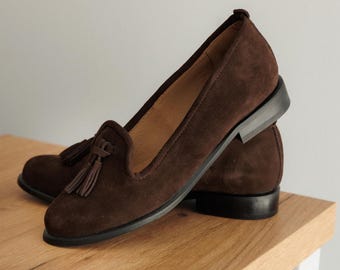 Suede Boat Shoes for Women, Handmade Brown Moccasin Loafers, Comfortable Summer Everyday Shoes Gift for Her