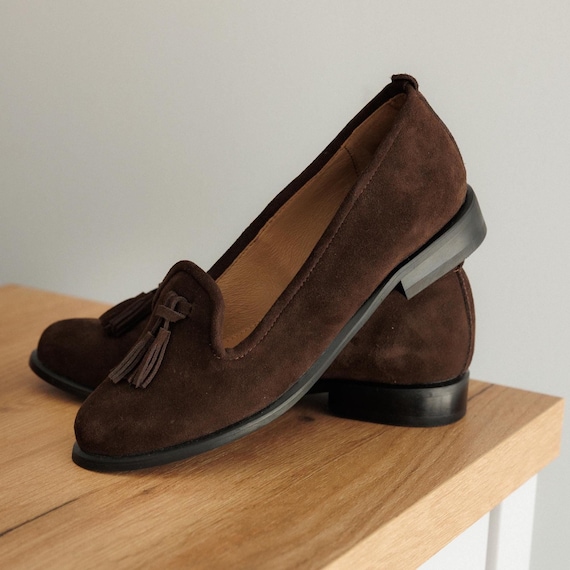 Suede Boat Shoes for Women, Handmade Brown Moccasin Loafers, Comfortable Summer Everyday Shoes Gift for Her