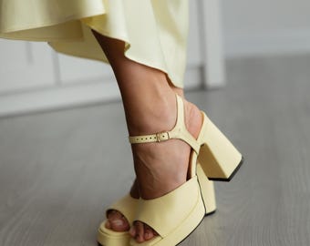 Women’s Leather Shoes – Handmade Yellow High Heels & Platform Heels, Dress Shoes for Women, Perfect Gifts for Her