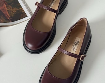 Zapatos Mary Jane de piel para mujer, cómodos, hechos a mano, estilo vintage, en beige, un clásico regalo de invierno.