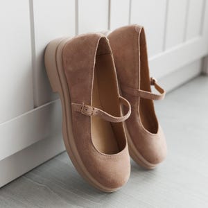 Handmade Suede Almond Mary Jane Shoes - Womens Low Heel Comfort Shoes, Mary Jane Flats, Gift for Her, Suede Shoes, Office Shoes