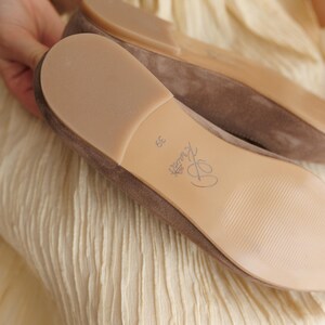 Handmade Comfortable Leather Flats for Women, Suede Pointed or Square Toe Ballet Shoes, Soft Office Barefoot Style in Beige image 4