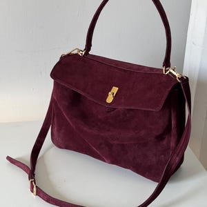 Burgund Umhängetasche, Vintage Wildledertasche - Designer Handtasche, Geschenk für Mama, Handgemachte Elegante Tasche