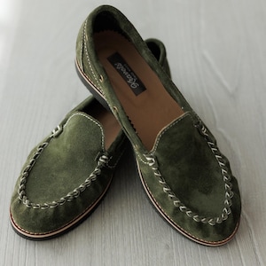 Barefoot Khaki Shoes: Women&#39;s Green Suede Moccasins, Handmade Moccasins, Grounding Shoes, Anniversary Gift, Comfort Shoes