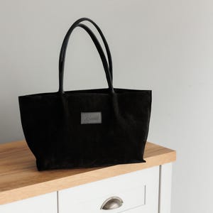 Designer Suede Leather Shoulder Bag - Black Office Bag, Gift for Wife, Handmade Bag, Suede Gandbag, Dimensions: 33-23-13 cm