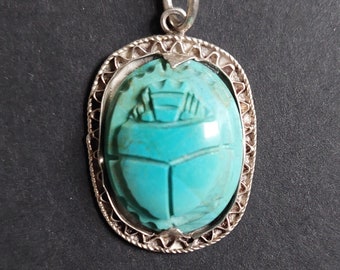 Scarab amulet from Egypt. Turquoise and silver