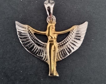 Aset - winged Isis amulet. Silver with gold. Contemporary