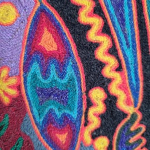 José Benítez Sánchez Pintura em Fio Huichol (1991) – Cosmologia do Cervo Peiote – Arte Indígena Wixárika 60 cm imagem 14