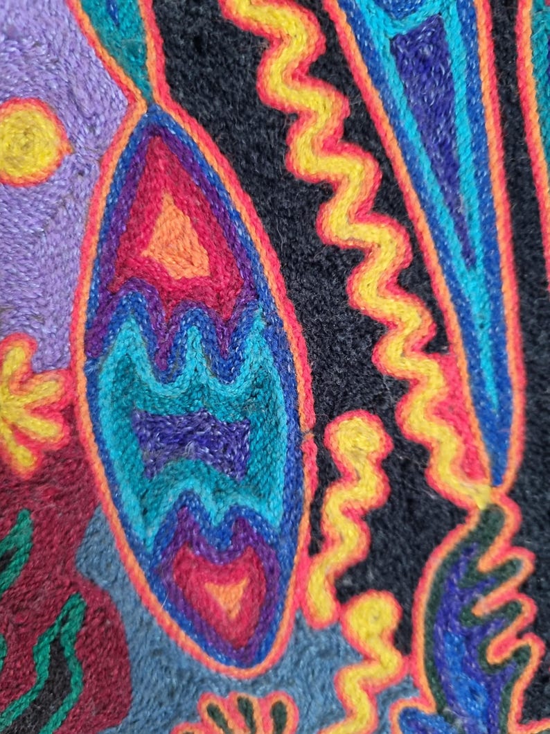 José Benítez Sánchez Pintura em Fio Huichol (1991) – Cosmologia do Cervo Peiote – Arte Indígena Wixárika 60 cm imagem 14