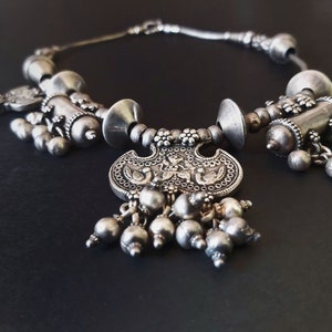 Vintage Odissi Temple Dance Necklace – Rare Oriya Heritage Silver Jewelry, Odisha India, Snake Chain Statement Piece