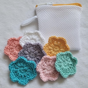Crochet Cotton Face Scrubbies Set: Reusable Makeup Remover Pads with Wash Bag