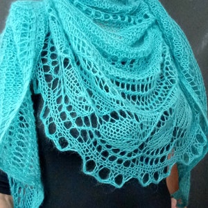 Azure/Beige knitted shawl, knitted shawl, knitted scarf, shawl handknit, woolen shawl, knit shawl wraps, knit scarf, knitted shawls  wraps,