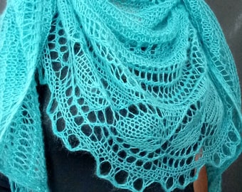 Azure/Beige knitted shawl, knitted shawl, knitted scarf, shawl handknit, woolen shawl, knit shawl wraps, knit scarf, knitted shawls  wraps,