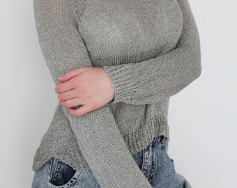 Knitted cotton sweater, gray sweater, long sleeve sweater, cotton sweater, gray cotton pullover, cotton knit sweater, womens cotton knitwear