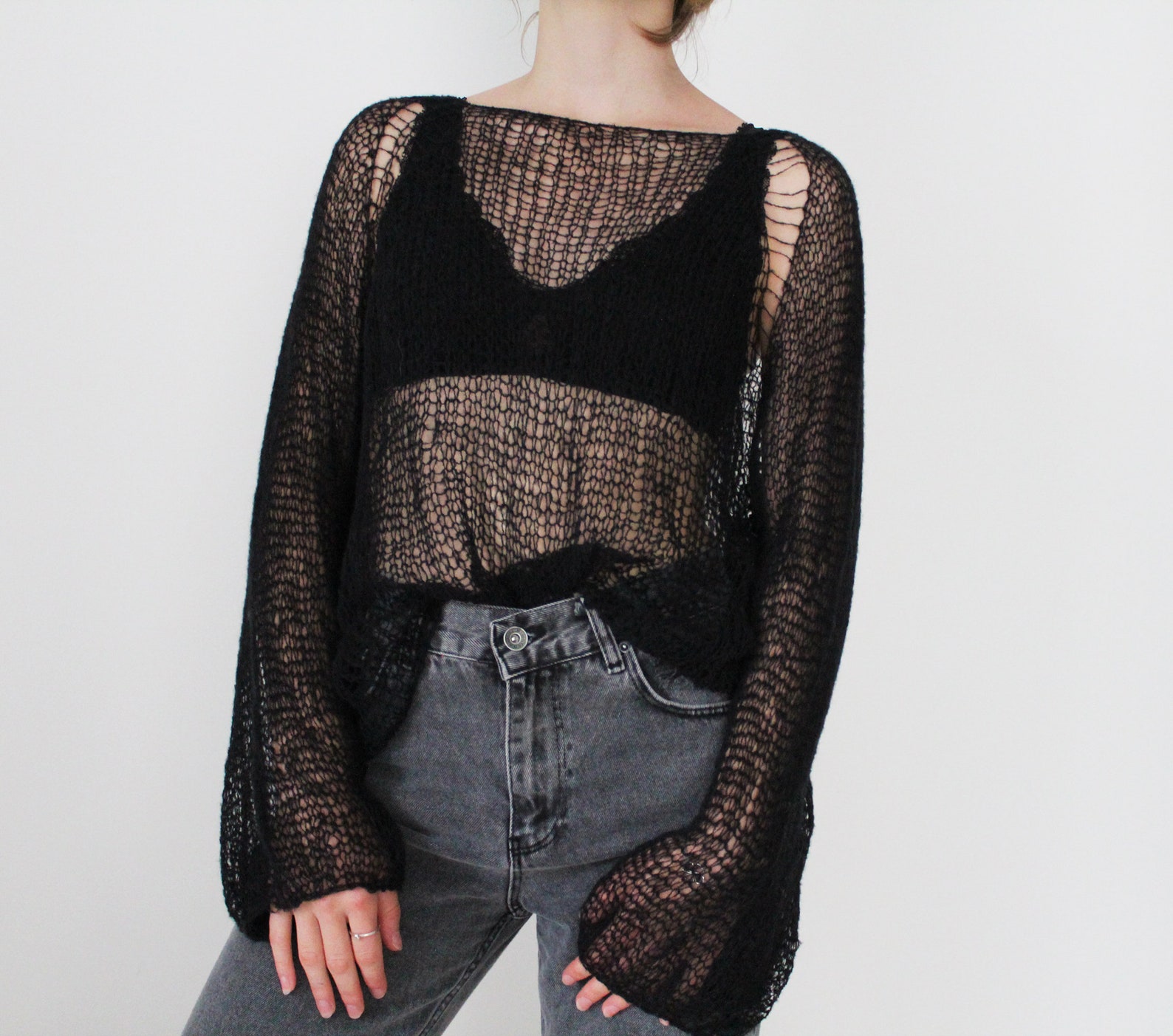 [ 現貨/預訂 ⋆.𐙚 ̊ ] [ 大推！超親膚馬海毛 ] Checkered mohair sweater / black