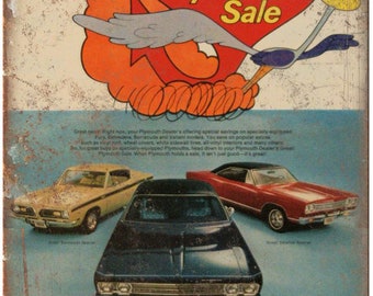 1975 Plymouth Road Runner Car Sales Flyer Ad 10/" x 7/" Reproduction Metal Sign
