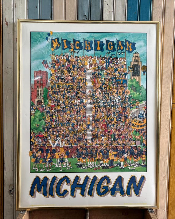 Vintage University of Michigan Framed Poster – Officially Licensed Wolverines Wall Art – Go Blue Decor